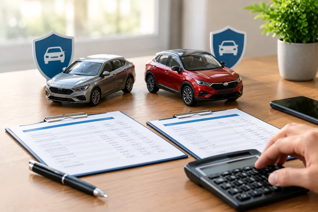 Como comparar o custo anual de dois carros com seguros diferentes
