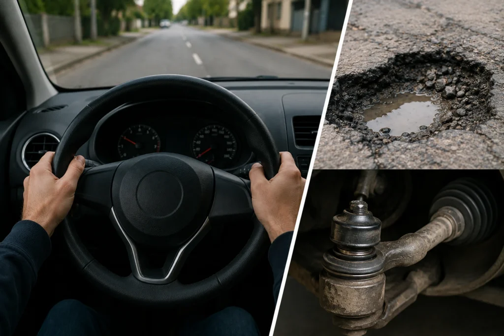 Por que o volante pode ficar desalinhado depois de passar em buracos